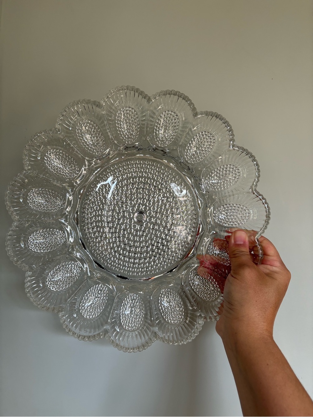 Vintage Indiana Glass Clear Hobnail Dew Drop Deviled Egg Platter – 11" 1970s